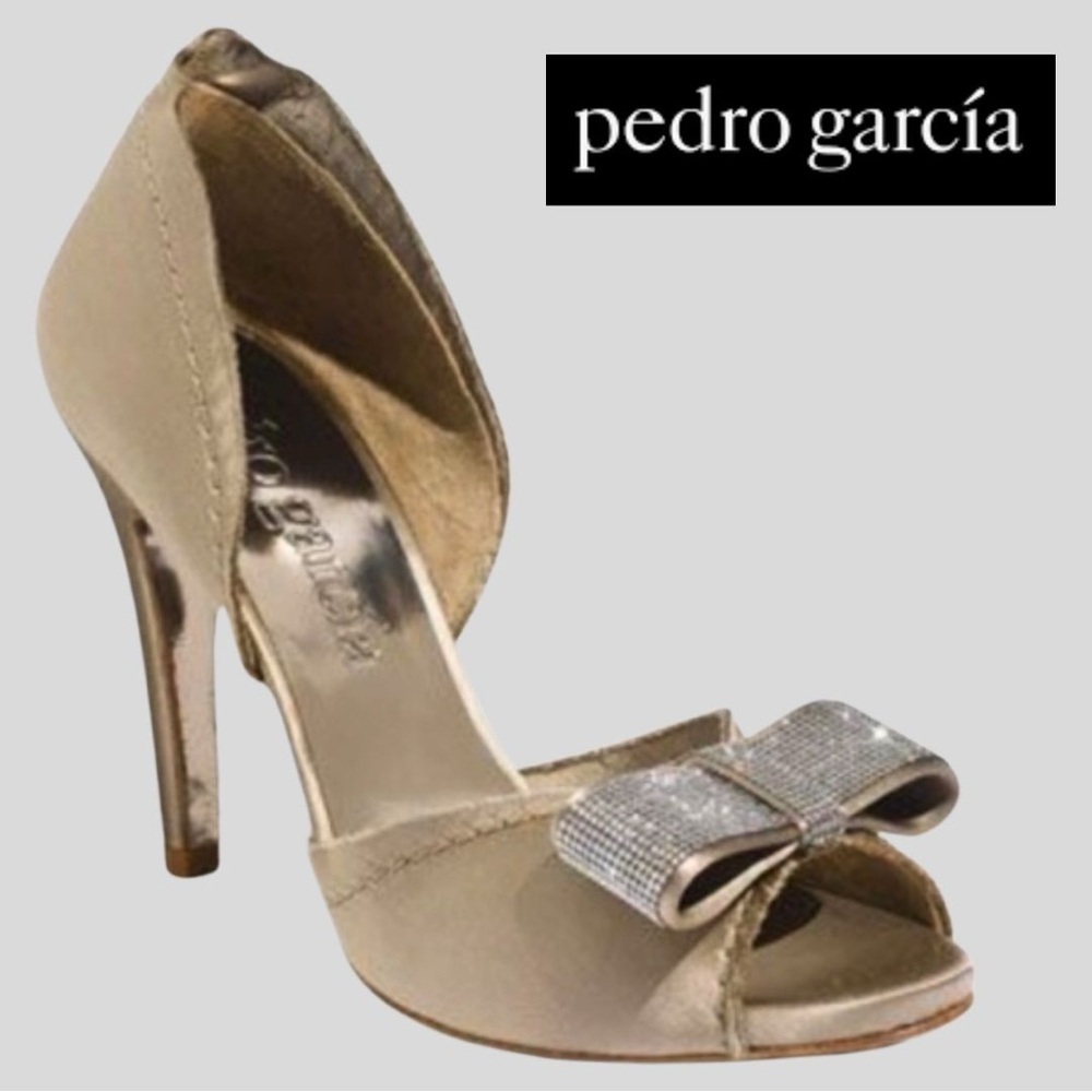 Pedro Garcia Swarovski Crystal Bow Pump 36.5 Stacy-mt Pyrite Satin 6.5 wedding